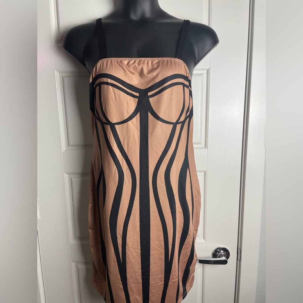 SHEIN Curve 2XL Abstract Body Print Maxi Dress Brown Black Stretch Plus Size
